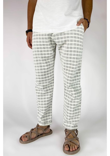 %100 Pamuk Kare Desenli Keten Pantolon fiyatları