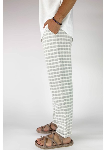 %100 Pamuk Kare Desenli Keten Pantolon fırsatları