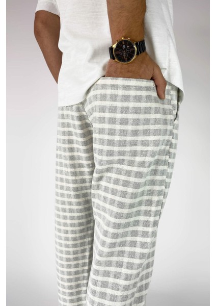 %100 Pamuk Kare Desenli Keten Pantolon indirimleri