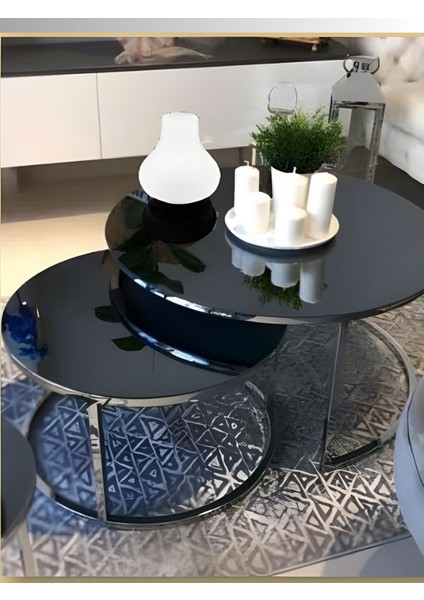 Anna Orta Sehpa Gümüş Üzeri Siyah Cam