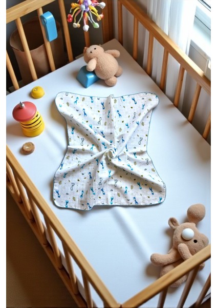 Minika Çok Amaçlı Müslin Örtü Mavi Zürafa 80 x 90 cm Yenidoğan Örtü Bez