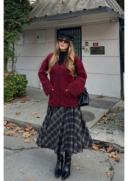 Bordo Çift Cepli Hırka - 04622