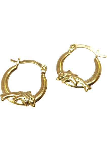 15.4mm Yunuslu Halka Küpe 14 Ayar Altın Hd Videolu