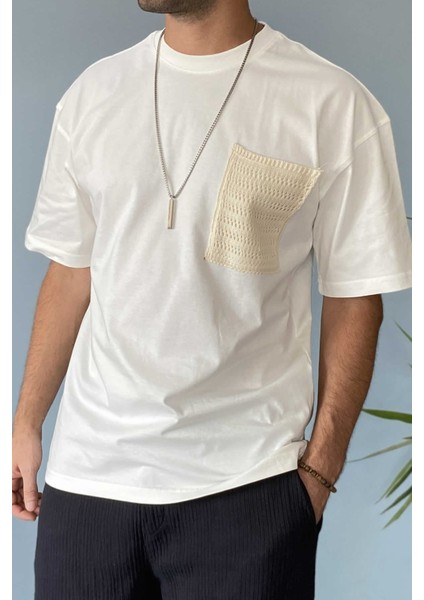 Cebi Örgü Işlemeli %100 Pamuk Oversize Tişört