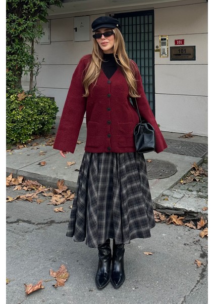 Bordo Çift Cepli Hırka - 04622 fırsatları