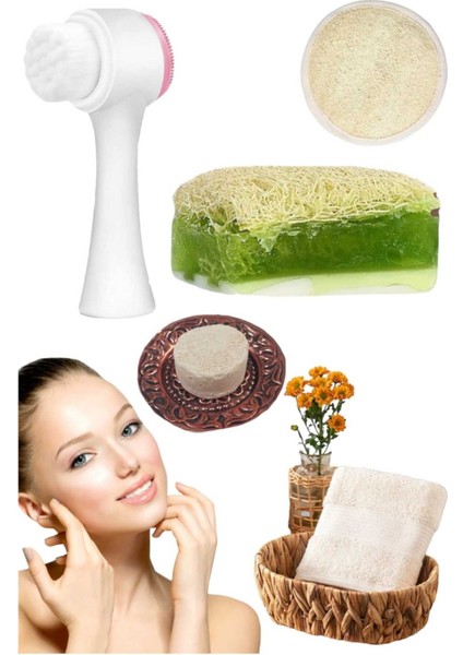 5'li Set Cilt Yüz Masaj Kırışıklık Beyazlatıcı Bakım Seti Temizleme Peeling Gerdirme Ruşur Taşı