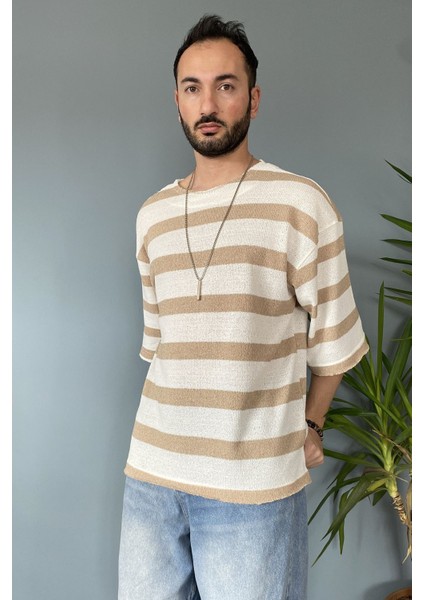 Oversize Bisiklet Yaka Örgü Mint Yeşili Salaş Tişört