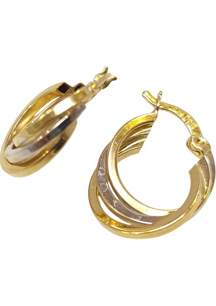 20.8mm Üçlü Halka Küpe 14 Ayar Altın Hd Videolu