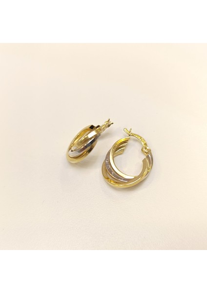 20.8mm Üçlü Halka Küpe 14 Ayar Altın Hd Videolu modelleri