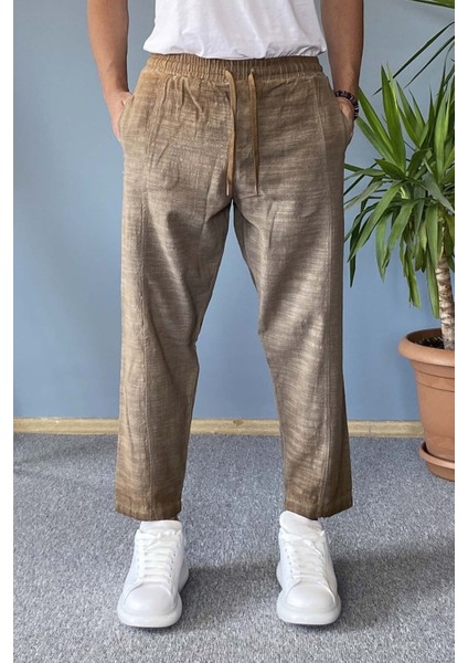 Havuç Kesim Keten Pantolon Bağcıklı Beli Lastikli Bilek Boy fiyatları