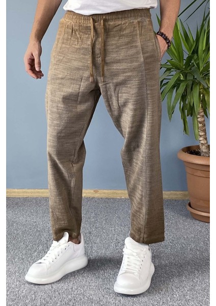Havuç Kesim Keten Pantolon Bağcıklı Beli Lastikli Bilek Boy modelleri