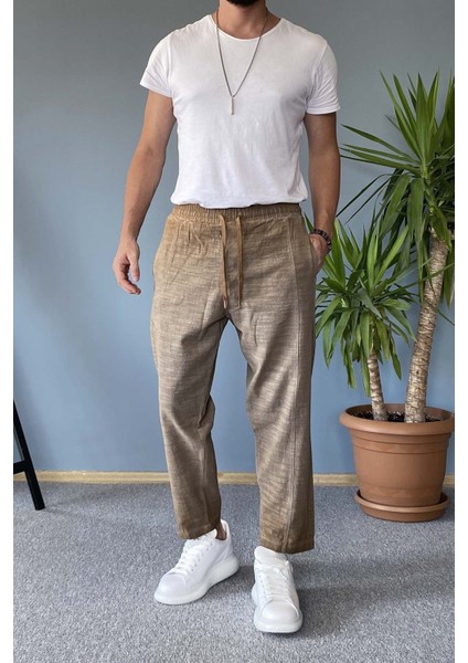 Havuç Kesim Keten Pantolon Bağcıklı Beli Lastikli Bilek Boy fırsatları