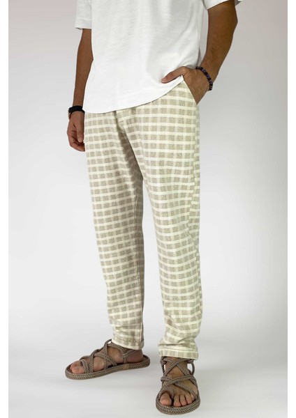 %100 Pamuk Kare Desenli Keten Pantolon fiyatları