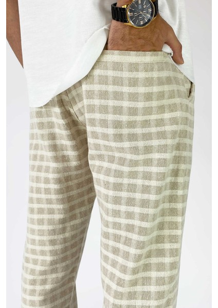 %100 Pamuk Kare Desenli Keten Pantolon indirimleri