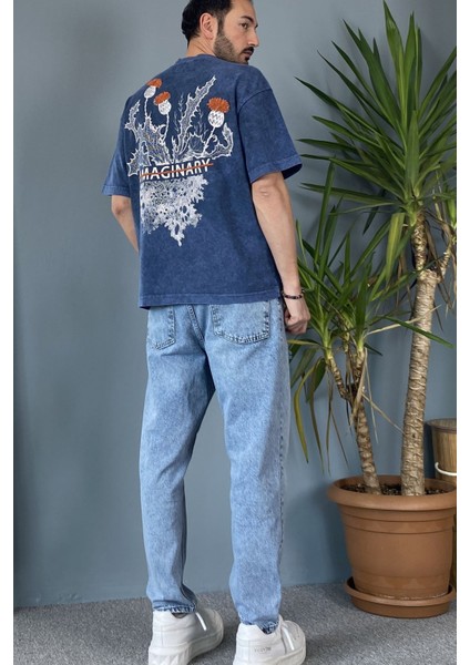 Bisiklet Yaka Imaginary Yıkamalı Oversize Antrasit Tişört