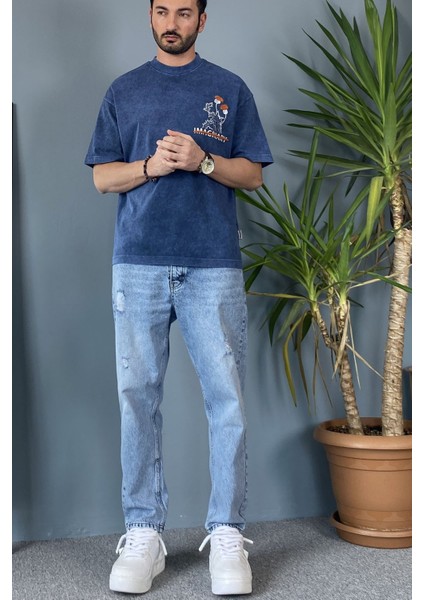 Bisiklet Yaka Imaginary Yıkamalı Oversize Antrasit Tişört modelleri