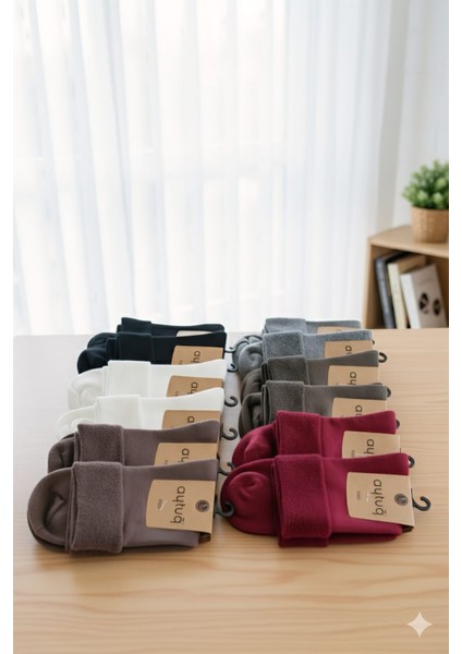 Kadın Katlamalı Havlu Soket Çorabı; Dikişsiz; Kışlık ; 36-40 Numara; Asorti 12'li Kutu