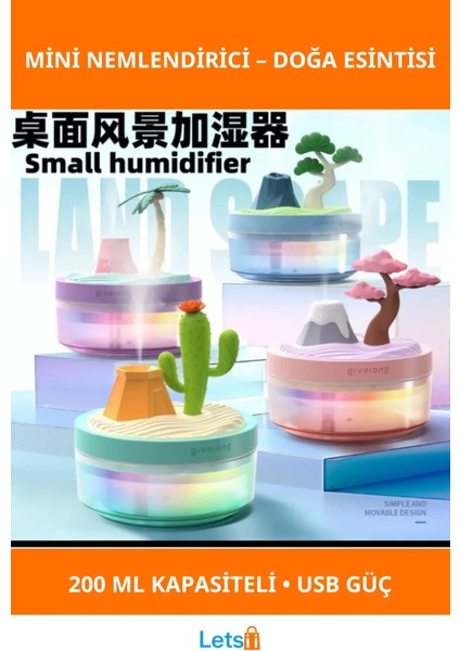Doğa Temalı Mini Nemlendirici USB LED Gece Lambası
