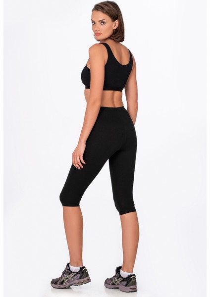 Kadın Likralı Süprem Düz Kapri Tayt Siyah | K0458 modelleri