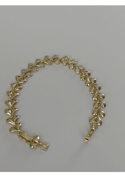 Parlak ve Taşlı Kalp Figürlü Gold Bileklik fiyatları