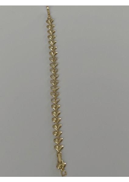 Parlak ve Taşlı Kalp Figürlü Gold Bileklik indirimleri