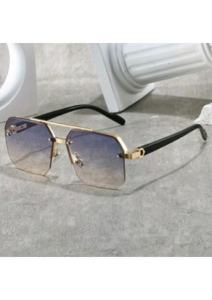 piratikcozumshop çift köprü retro gözlük unisex Parlak altın çerçeve v