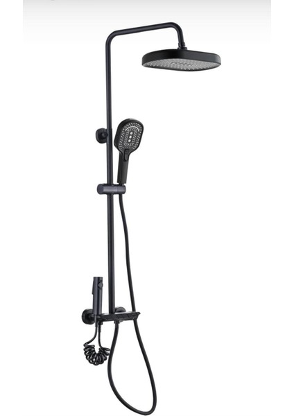 Piyano Kendinden Termostatik Bataryalı Tepe Robot Duş Seti ve Batarya Takım Siyah