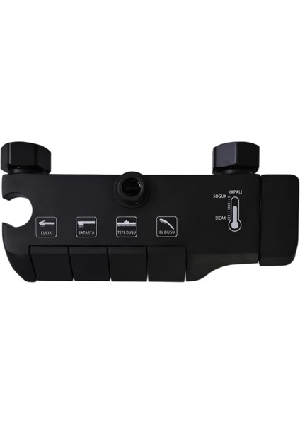 Piyano Kendinden Termostatik Bataryalı Tepe Robot Duş Seti ve Batarya Takım Siyah