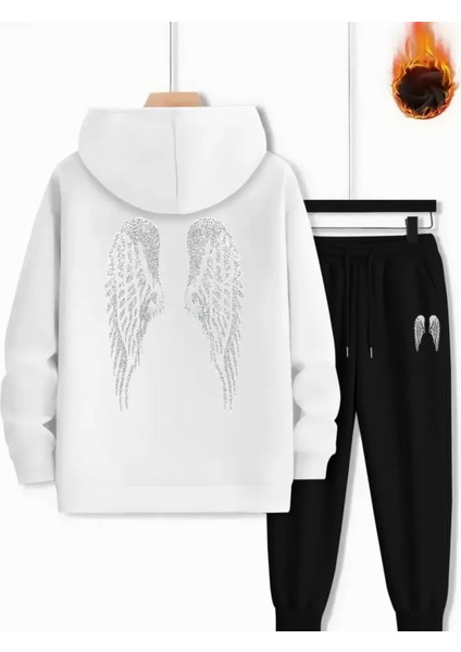 Punıx Büyük Beden Rahat Kalıp Sırt Kanat Baskılı Kışlık Kalın 3 Iplik Unısex Eşofman Takımı