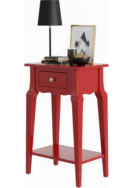 Masif Konik Kırmızı Raflı Komodin - Mini Dresuar modelleri