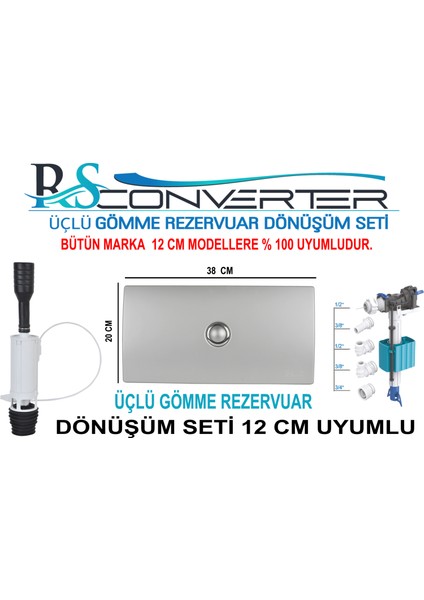 Rsconverter Gömme Rezervuar Üçlü Dönüşüm Seti Tamir ve Değişim Kiti 12 cm Gömme Rezervuarlar Için Uyumludur