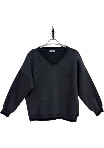 Üç Iplik Içi Şardonlu V Yaka Sweatshirt -Büyük Beden Bluz fiyatları