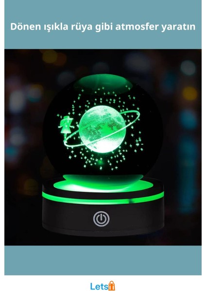 Usb'li Dönen Cam Küre Tasarımlı Gece Lambası Satürnlü Kız fiyatları