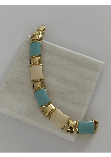 Mavi ve Krem Renkli Altın Detaylı Kemikli Bileklik fiyatları