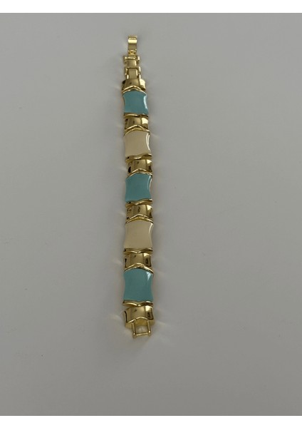 Mavi ve Krem Renkli Altın Detaylı Kemikli Bileklik modelleri