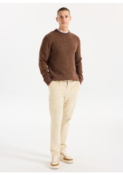 Bisiklet Yaka Relaxed Düz Örgü Desenli Kahve Erkek Kazak J5WM-KZK7867 fiyatları