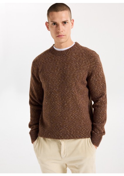 Bisiklet Yaka Relaxed Düz Örgü Desenli Kahve Erkek Kazak J5WM-KZK7867 modelleri