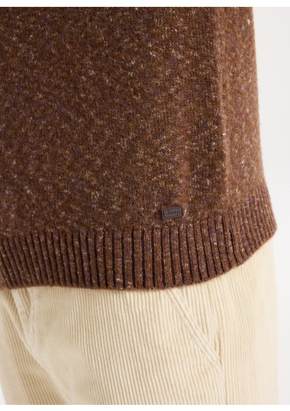 Bisiklet Yaka Relaxed Düz Örgü Desenli Kahve Erkek Kazak J5WM-KZK7867