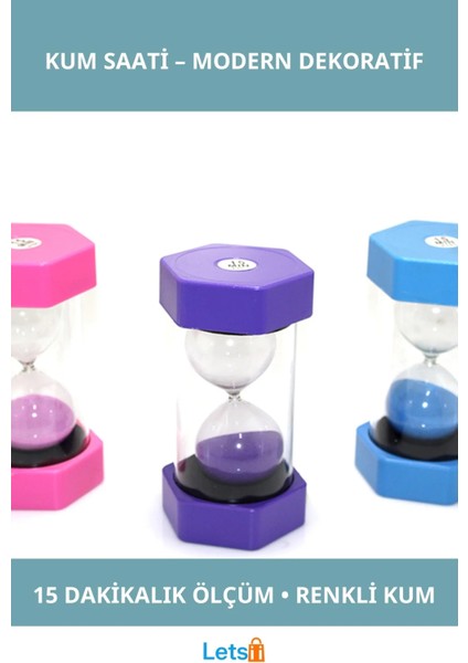 15 Dakikalık Renkli Kum Saati Modern Dekoratif Zaman Ölçer