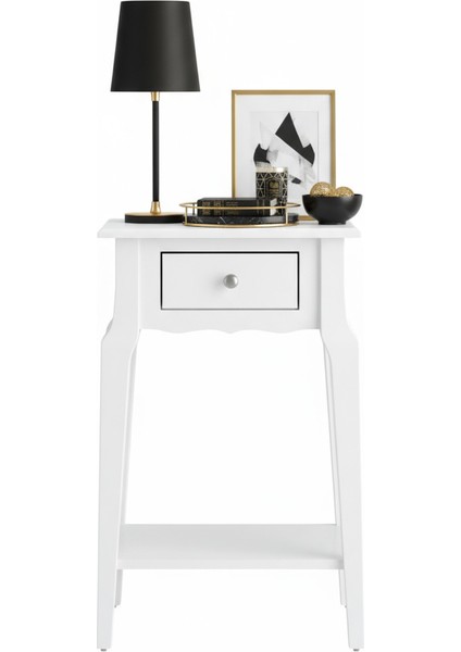 Masif Konik Beyaz Raflı Yan Sehpa - Saksılık fiyatları