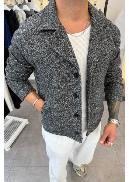 Slimfit Yakalı Düğme Kapamalı Astarsız Yan Cep Kaşe Ceket