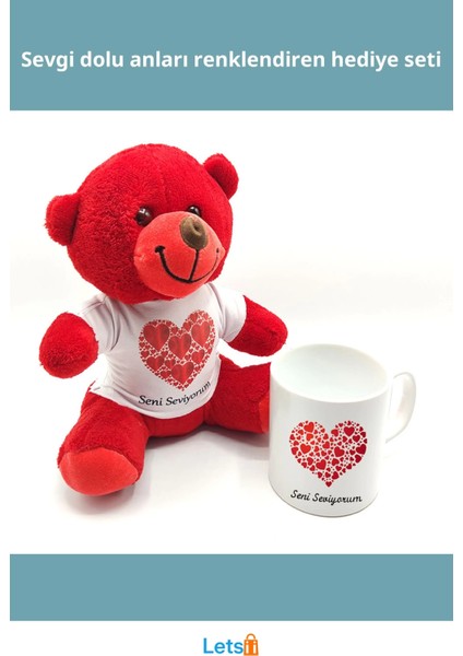 Seni Seviyorum Baskılı Kırmızı Peluş Ayıcık ve Seramik Kupa fiyatları