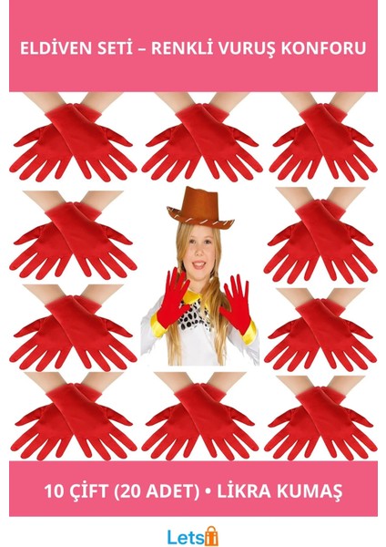 Kırmızı Likra Bando Eldiveni 10 Çift 20 Adet Konser Performansı