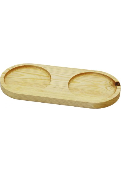 2 Bölmeli - Oval Açık Renk=sade Ahşap Yağdanlık Altlık 27X12.5CM (4887)