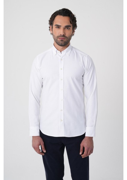 Erkek Uzun Kollu Regular Fit Beyaz Gömlek GMOKS252100_01