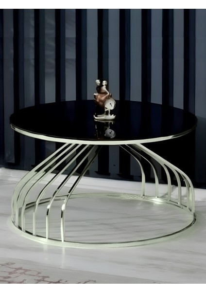 Ura Orta Sehpa Gümüş Ayak Siyah Cam