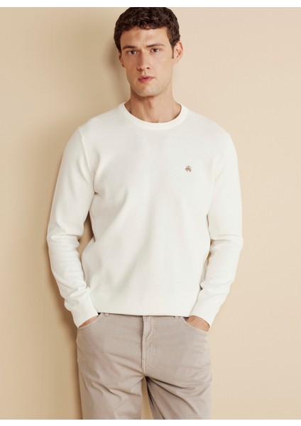 Bisiklet Yaka Standart Ekru Erkek Kazak BBFW25MKL001