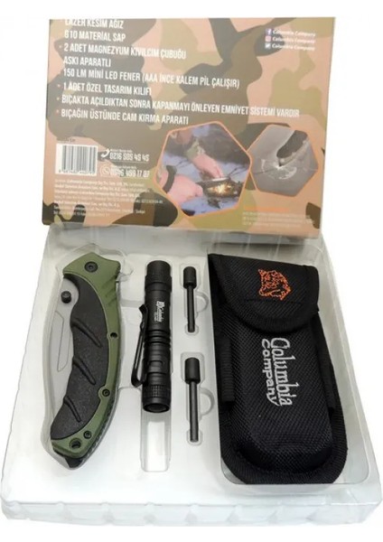 Columbia FST-3070-B Kamp Çakısı Fenerli Grn. 21,5 cm Manuel, Kemerlikli fiyatları