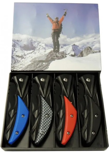 Klipsli 4 lü Set Metal 16 cm Kamp / Outdoor Çakı - Yarı Otomatik, Kemerlikli, Kutulu fiyatları