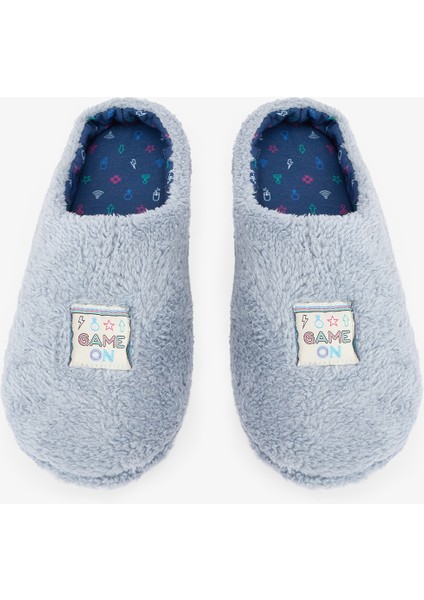 Gri Erkek Game On Baskılı Ev Terliği